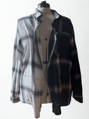 SHEIN Curve Two Tone Plaid Button Up Shirt 3XL Oversized